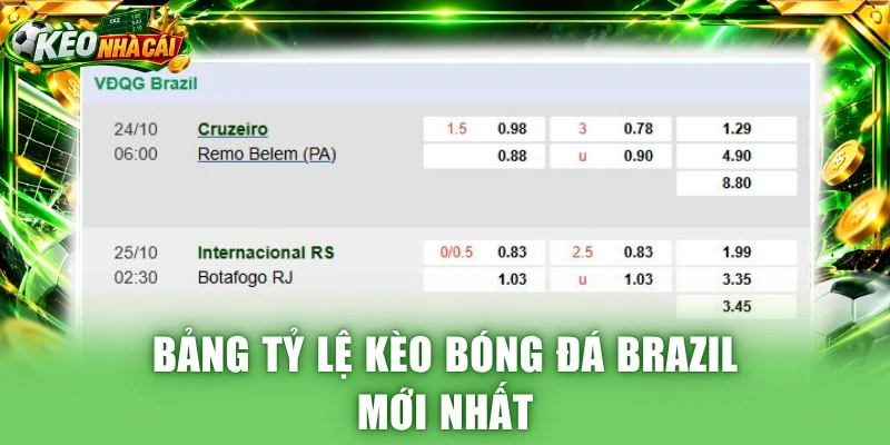Bảng tỷ lệ kèo bóng đá Brazil mới nhất